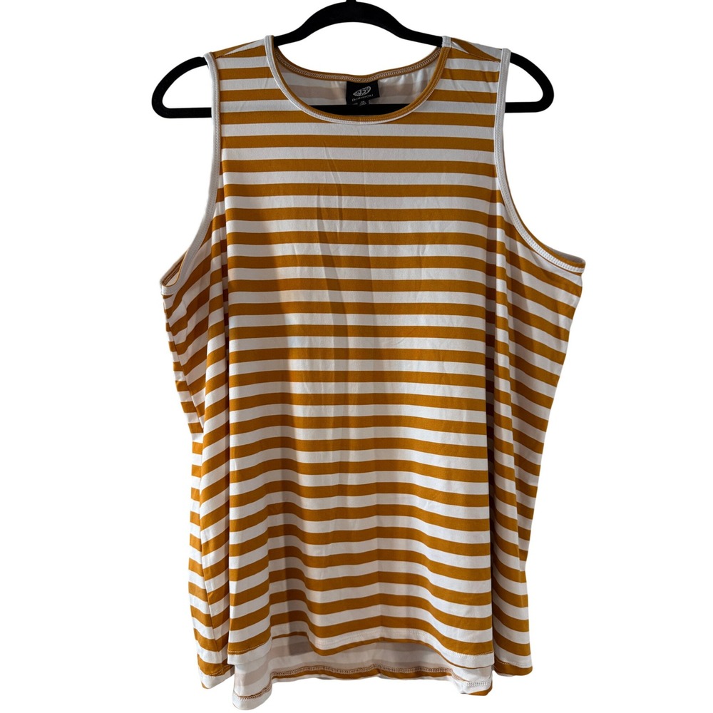 Bobeau Women 1X Mustard White Striped Sleeveless Tank‎ Top Size 1X